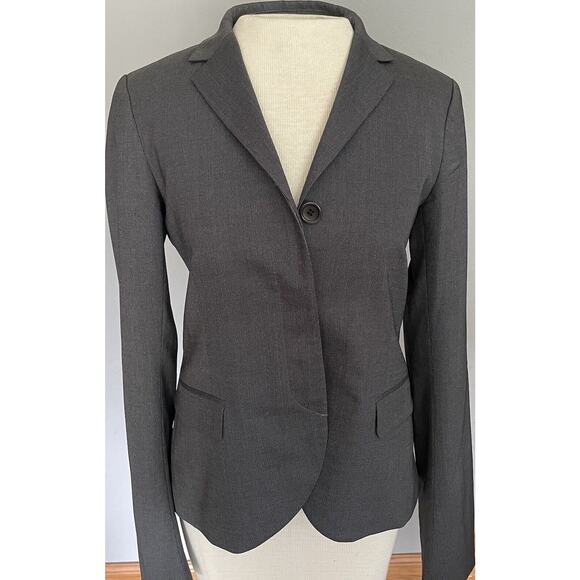 Theory Blazer SZ 4 Gray 3 Button Closure Notch Lapel Career Wear Office Staple - Picture 4 of 12